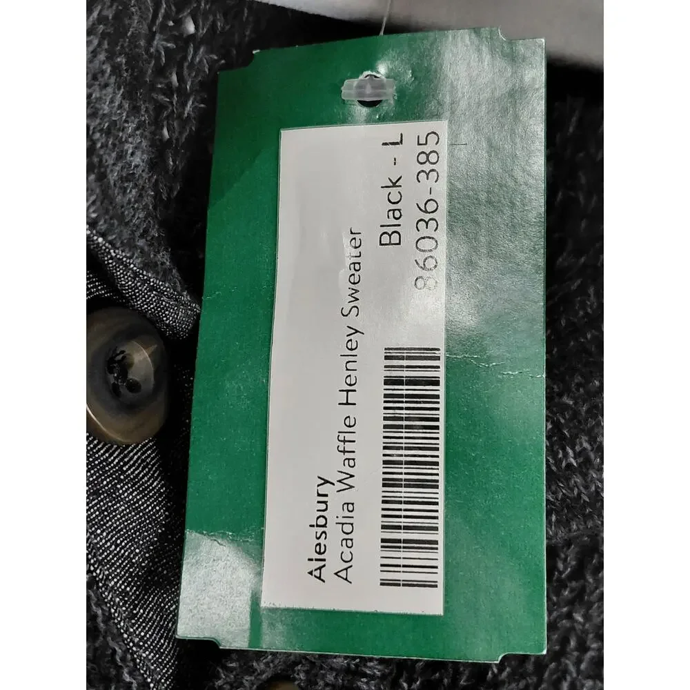 NWT Alesbury Acadia Waffle Henley Black Marled Waffle Sweater Men Size L
